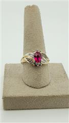 Synthetic Ruby Lady's Stone & Diamond Ring 18 Diamonds .60 Carat T.W.
